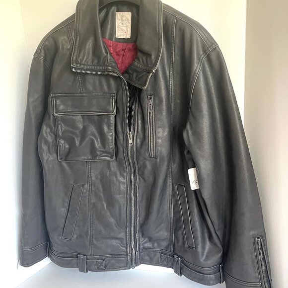 Free People Buckle Up Vegan Leather Moto Jacket Black Oversized Zip - Picture 6 of 14